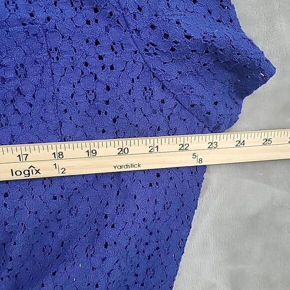 Alfred Dunner Womens Eyelet Shrug Top Size 18 Dark Blue Sheer Front Tie Open - Picture 7 of 8